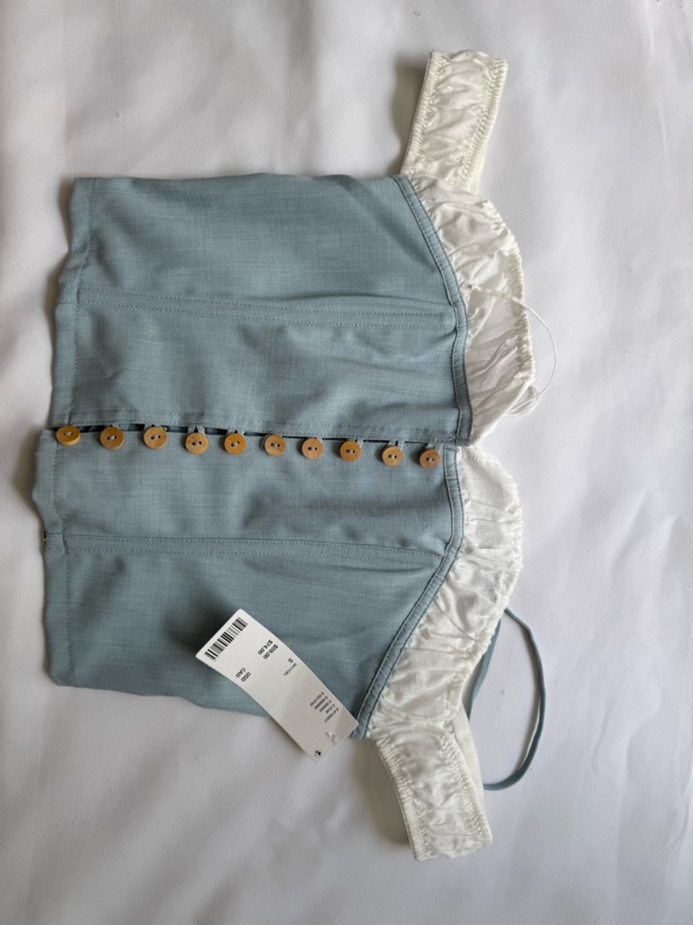 Urban Outfitters Light Blue and White Button-Front Crop Top Size Small NWT